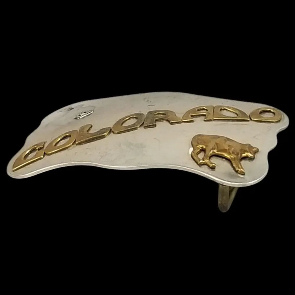 Vintage Belt Buckle Nickel Silver Colorado State Silver‎ And Gold Color Embossed